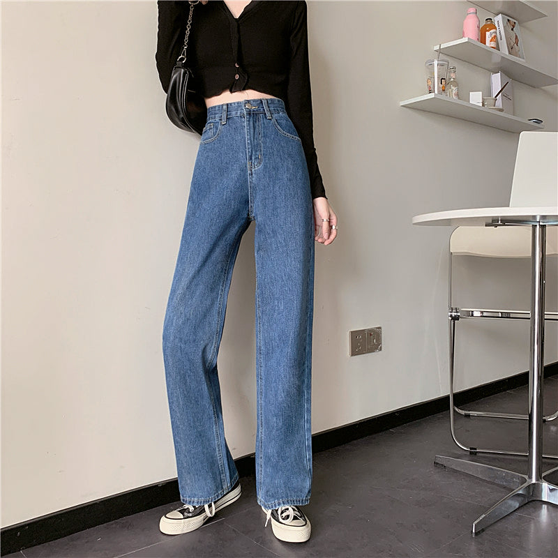 ハイウエストストレートデニムパンツ☆脚長シルエット S2097
