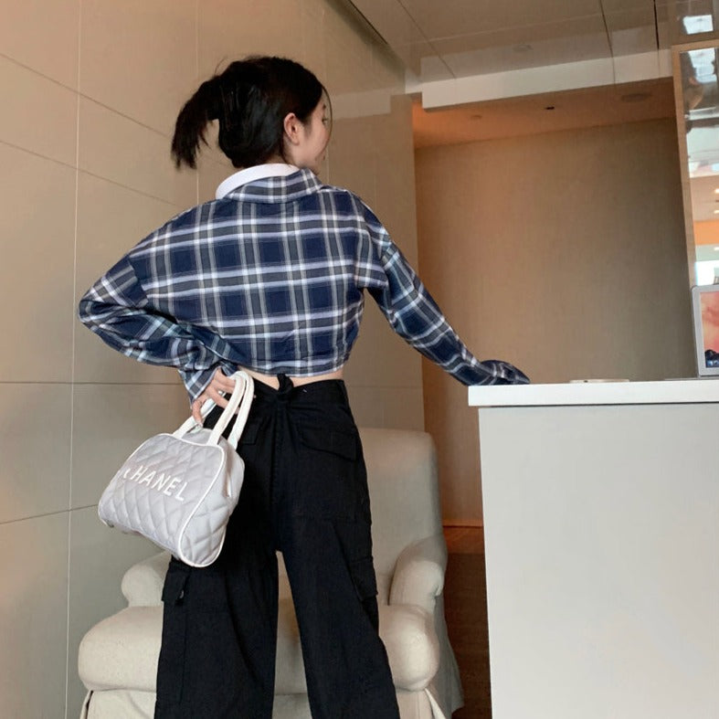 チェック柄の可愛いショートシャツ♪季節の変わり目に便利 S1735
