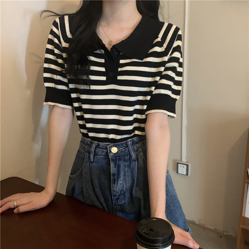 ゆるシルエットのボーダーポロシャツ♡ S1440