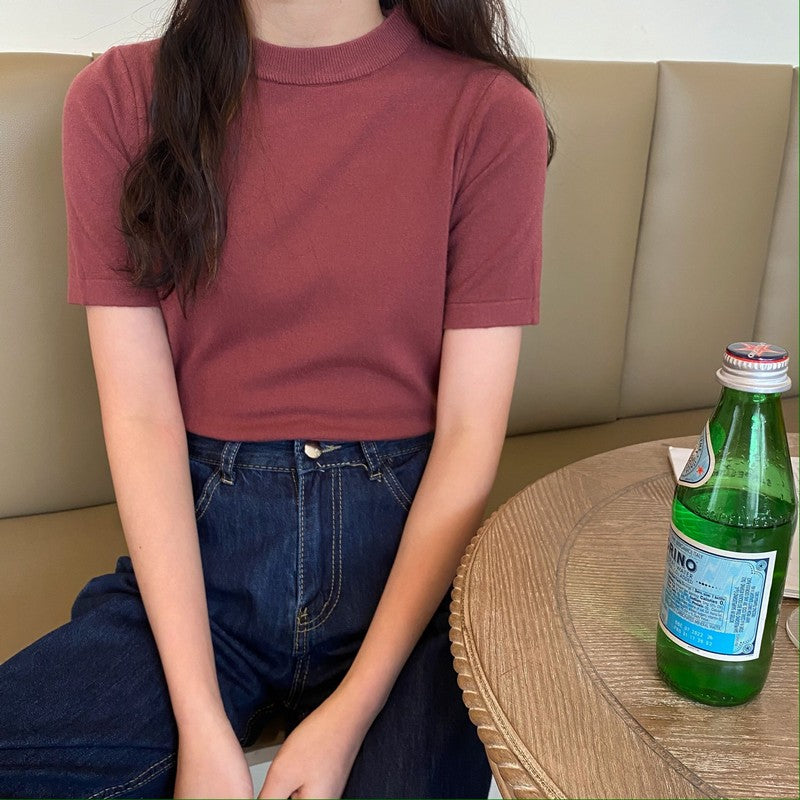モックネックTシャツ ベーシックで着回し◎ S1165