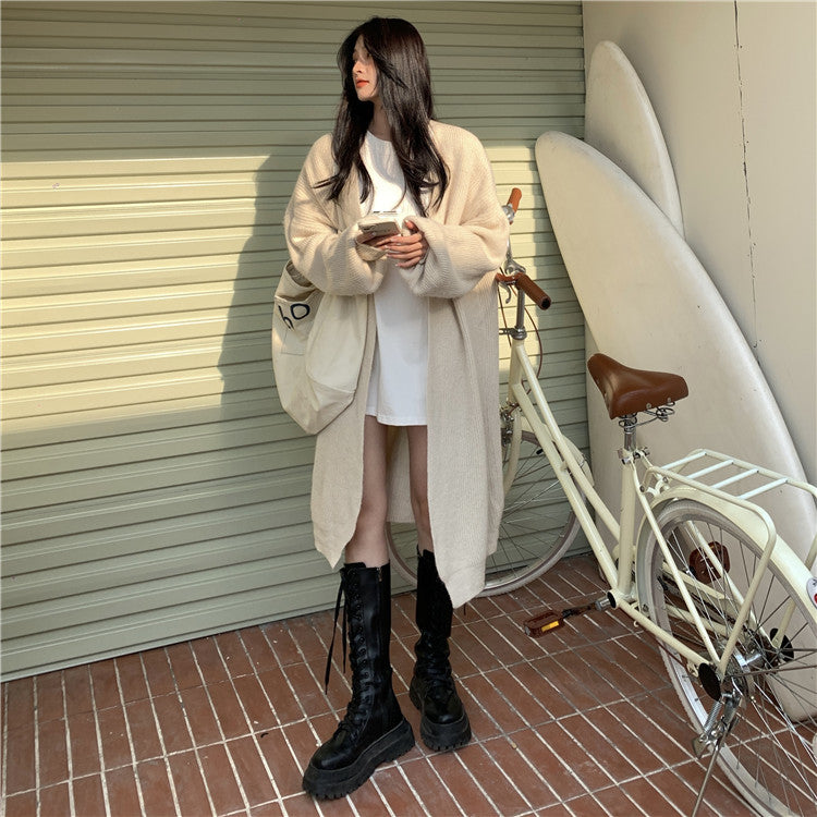 大人可愛いリブ編みロングカーディガン S1287