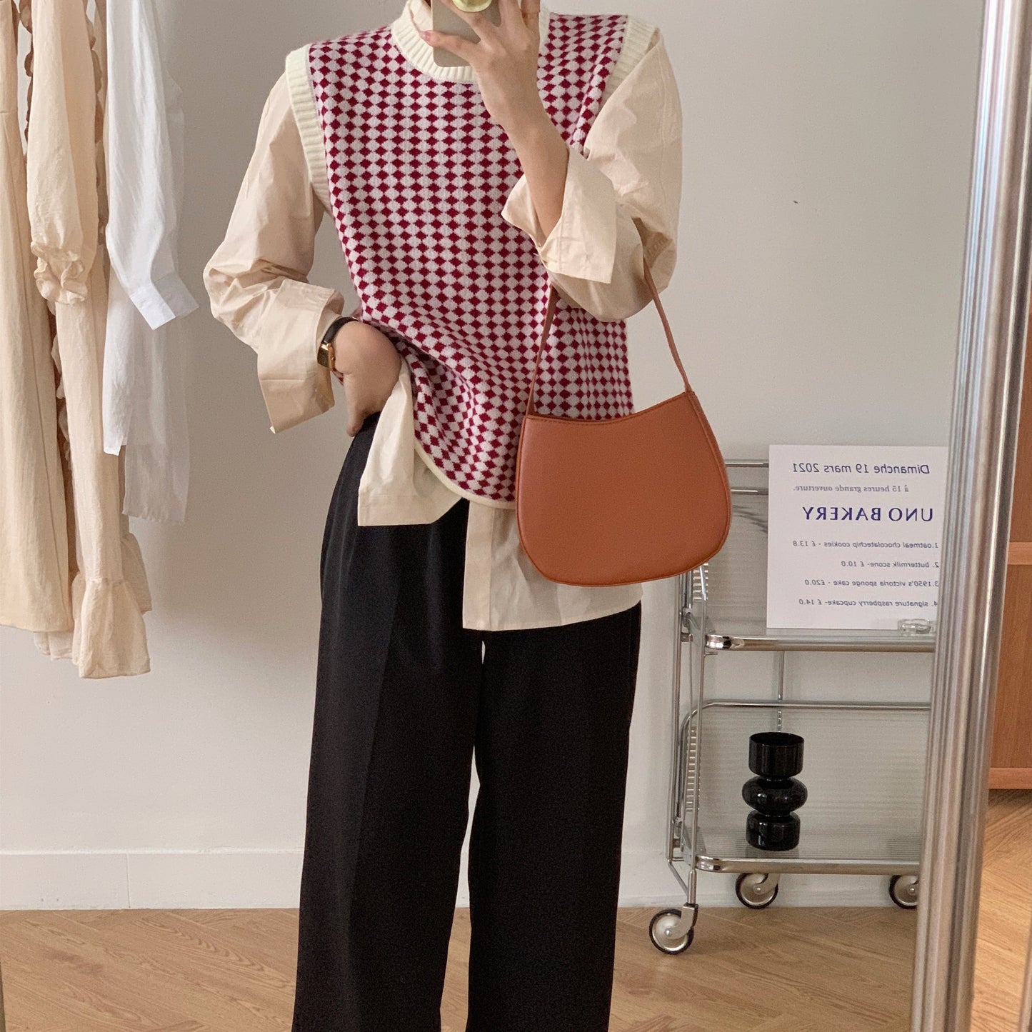 ダイヤモンドチェックニットベスト♡お洒落ワンピース風 S1247