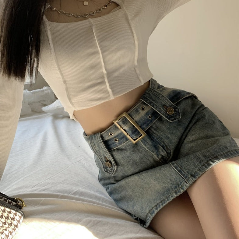 ベルト付きデニムミニスカート♡インナーショーツ付き S2307