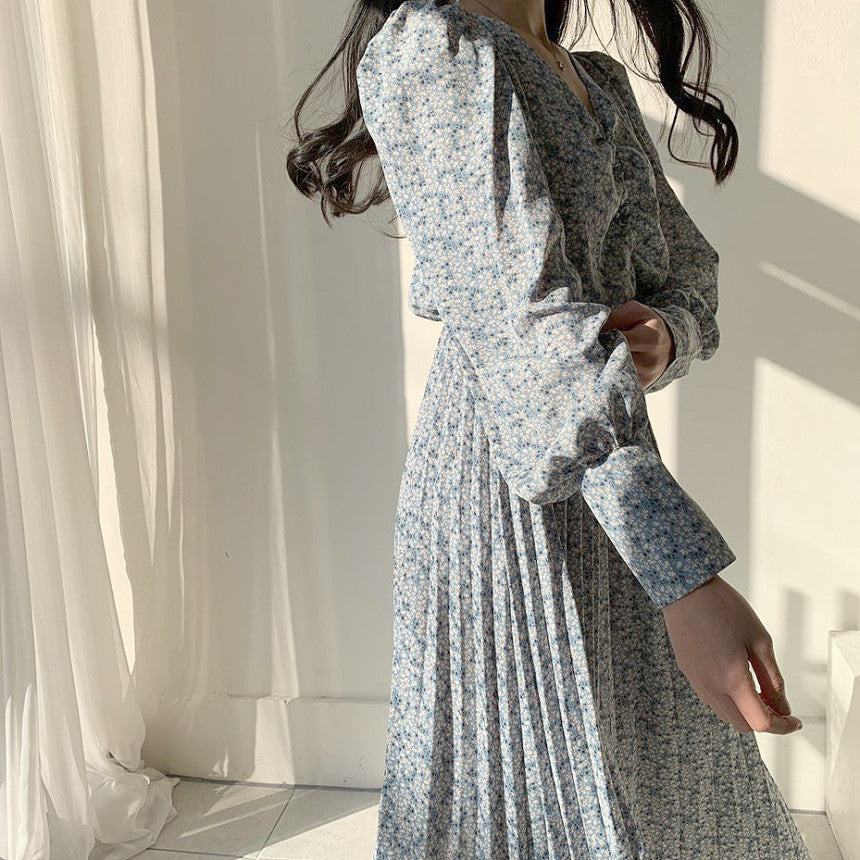 小花柄切り替えロングワンピース S2080