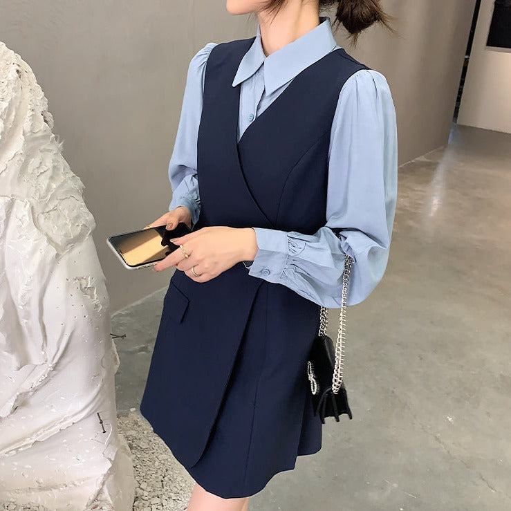 シンプルシャツ×Vネックワンピ セットアップ S1795