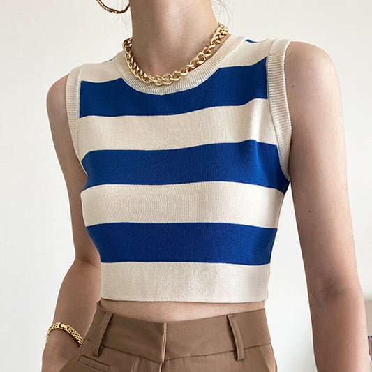 トレンド♡ボーダーショートニットタンク S1177