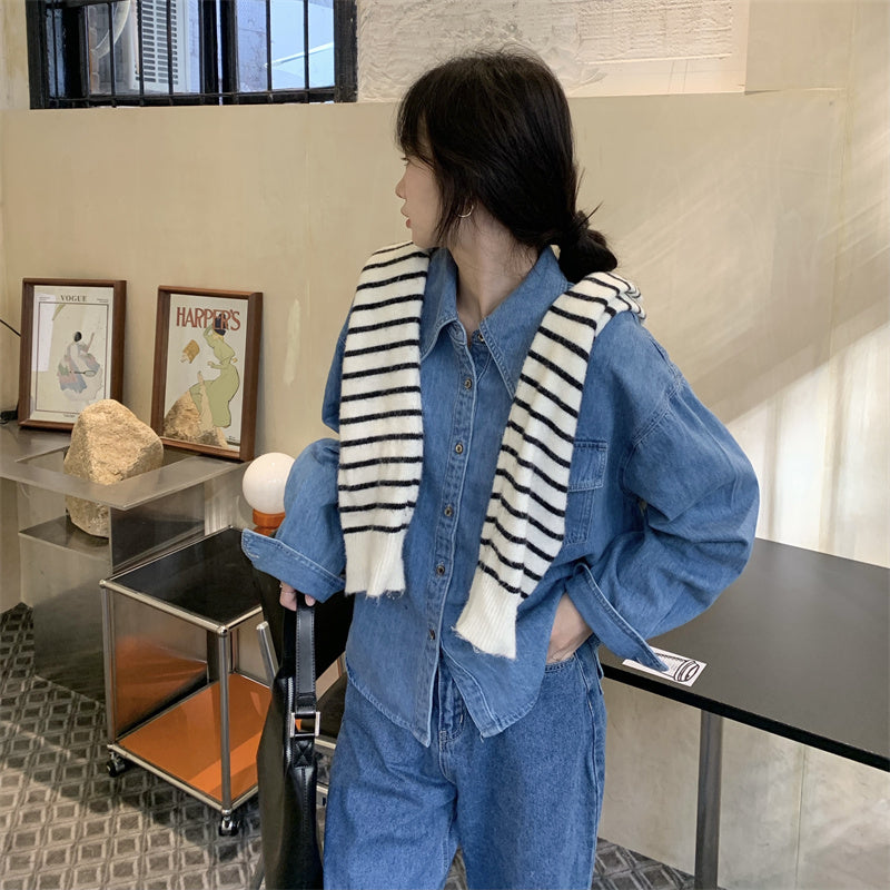 ベーシックデニムシャツ♡シンプルで着回し自由な一枚 S2451