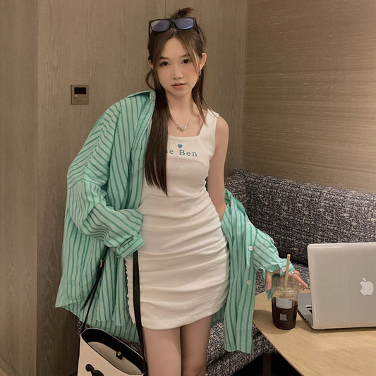 カラフルストライプオーバーシャツ&カットソーワンピース S1788