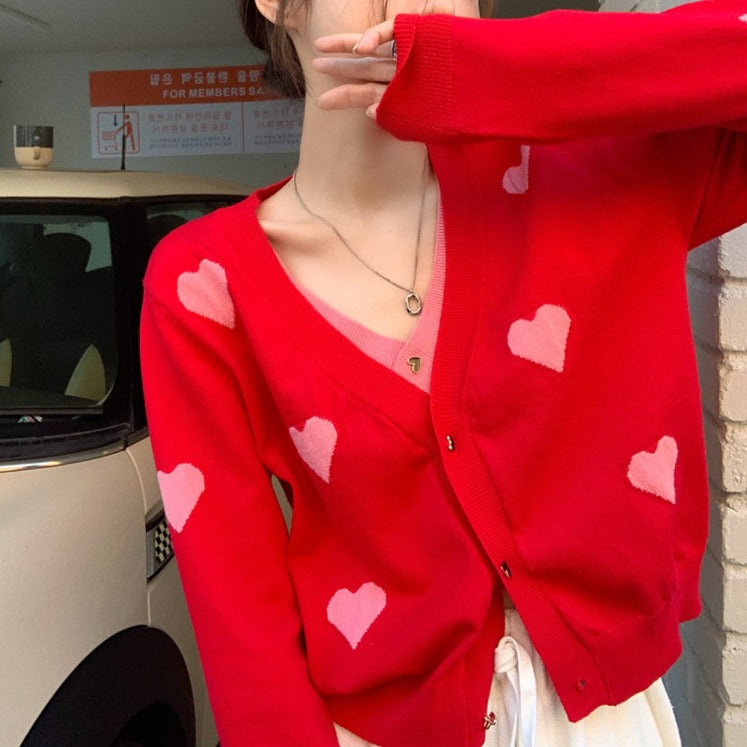 ミニハートフェイクレイヤードカーディガン♡大人可愛い S1700