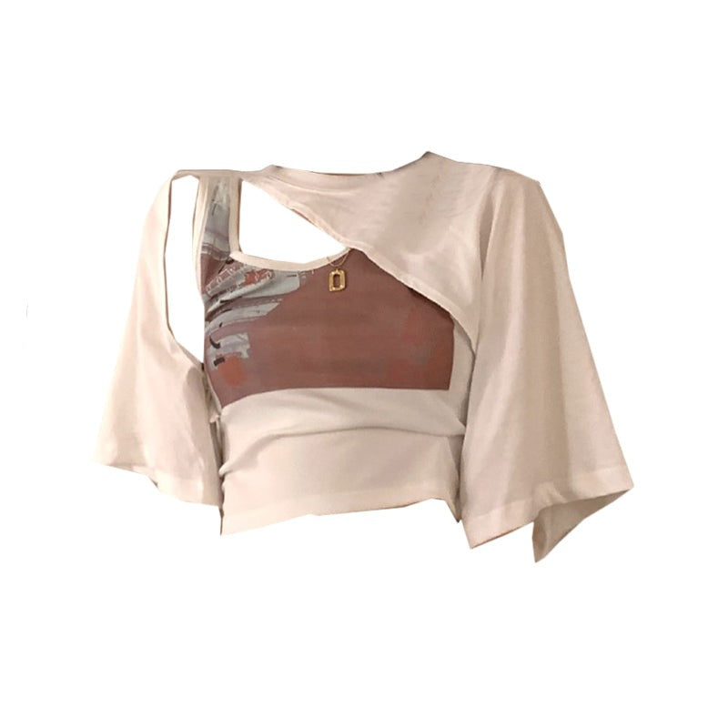 アシメデニム風半袖Tシャツ♡2WAYで着回し自在 S1677