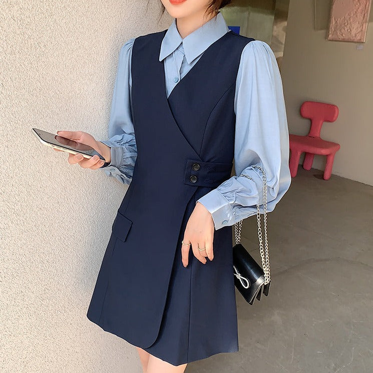 シンプルシャツ×Vネックワンピ セットアップ S1795