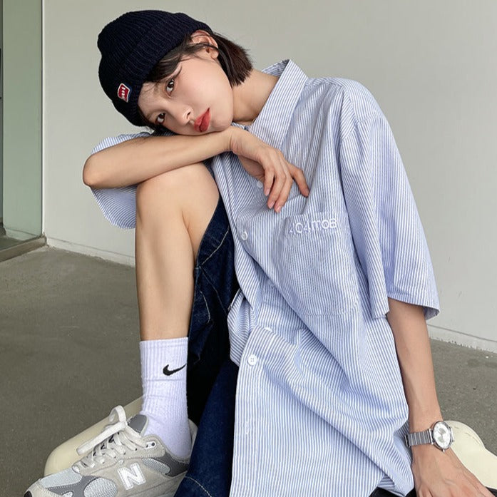 ビッグストライプシャツ ユニセックスで春らしい♡ S1475
