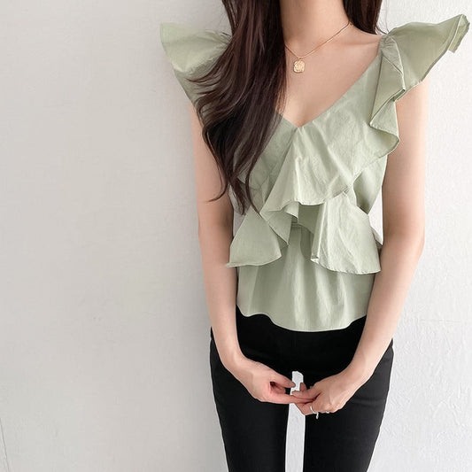 大人可愛いフリルブラウス カジュアルに透明感アップ♡ S1857