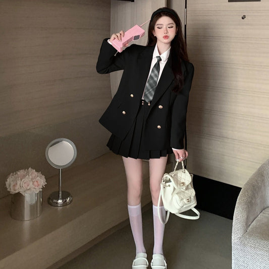 スクール風ジャケット&プリーツスカートセットアップ S1947