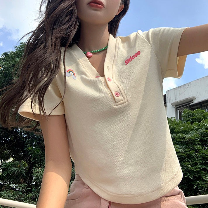 ポイント刺繍のショートTシャツ♡ S1675