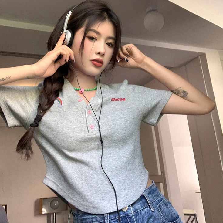 ポイント刺繍のショートTシャツ♡ S1675