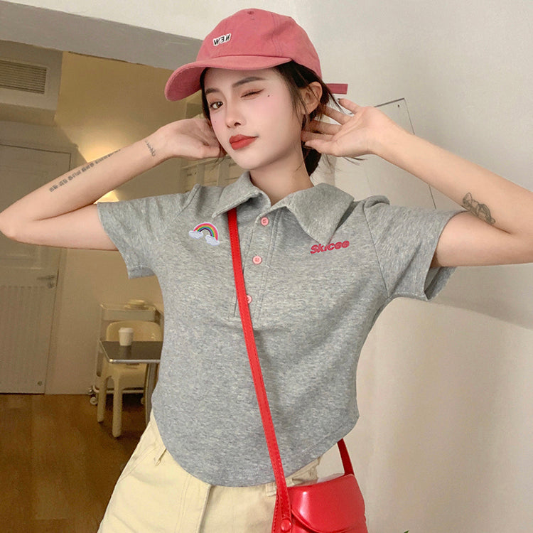 ポイント刺繍のショートTシャツ♡ S1675