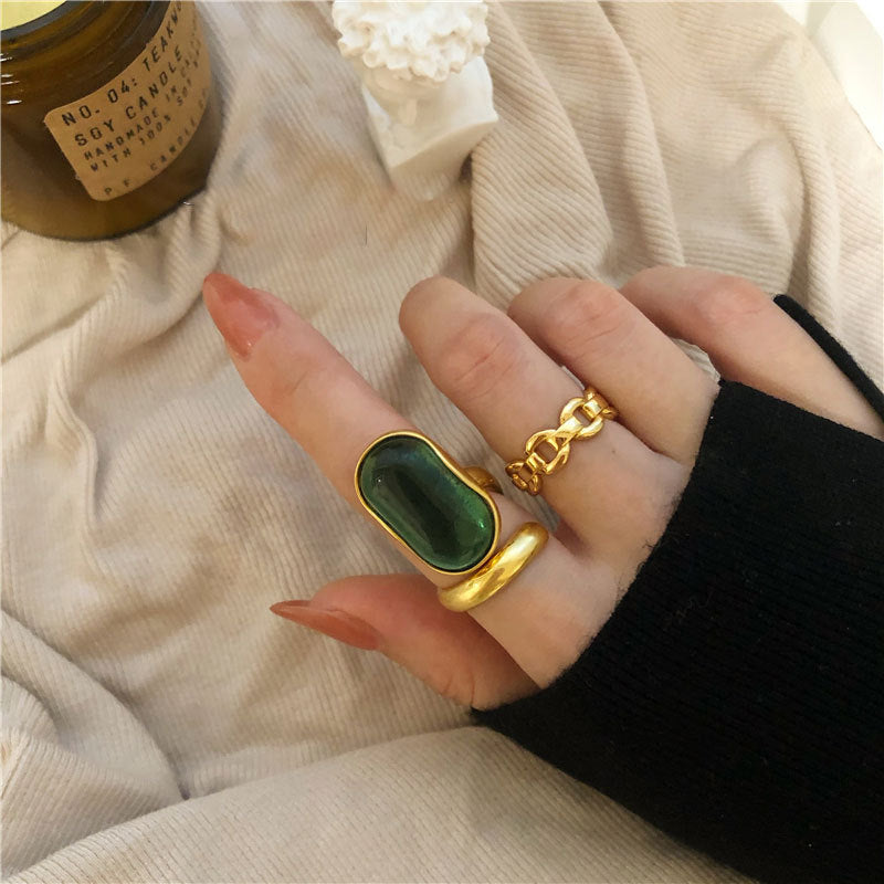 グリーンストーン×ゴールドリングセット♡ S2648