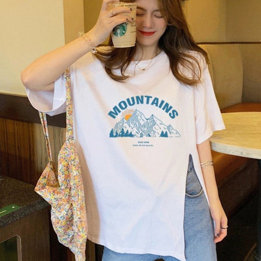 サイドスリットプリントTシャツ ゆるかわデザイン S1582