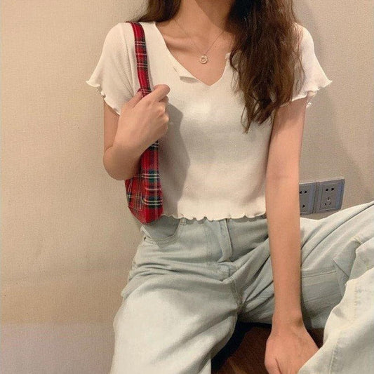 Vネックメロウトップス カジュアルで着やすい S1584