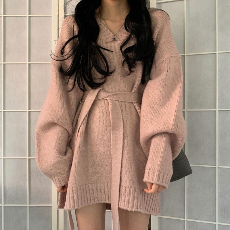 Vネックニットワンピース♡ゆったりドルマンスリーブで大人可愛い S1147