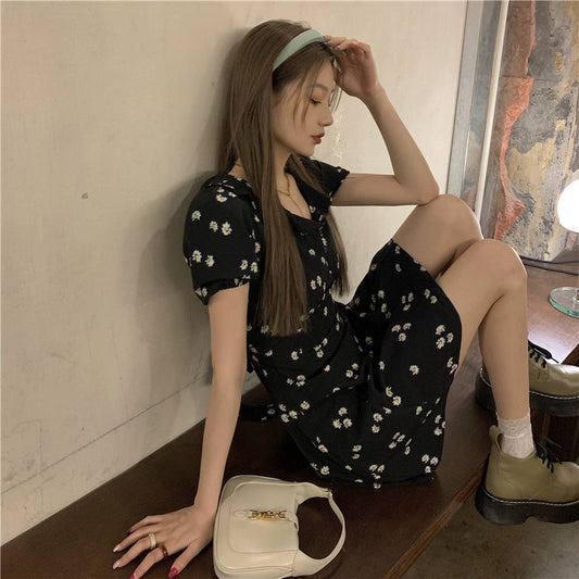 花柄ブラックミニワンピ♡ S1422