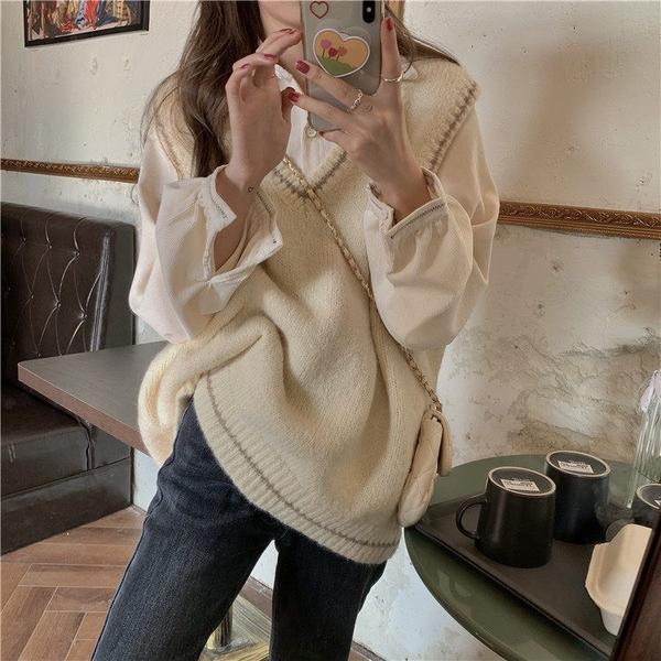 カラーコーデニットベスト&ブラウスセット♡ S1725