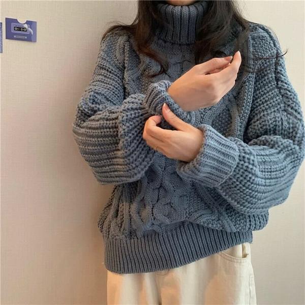 ハイネックケーブル編みニット バルーンスリーブで大人可愛い S1088