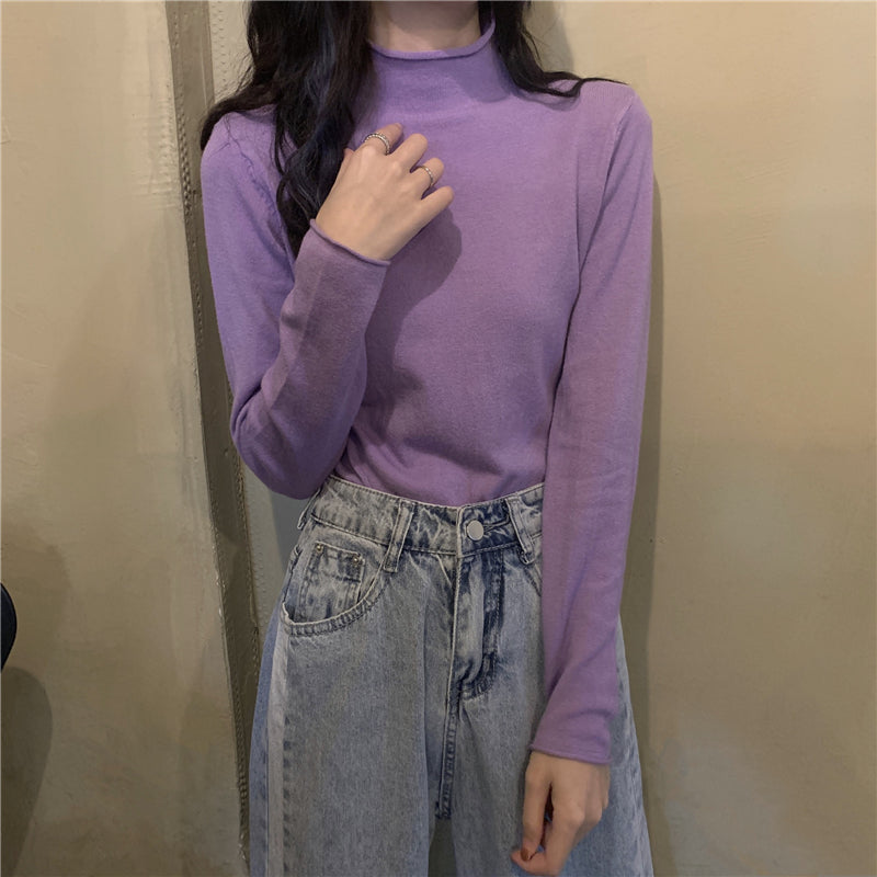 ハーフハイネックベーシックニット シンプルで可愛い S1951