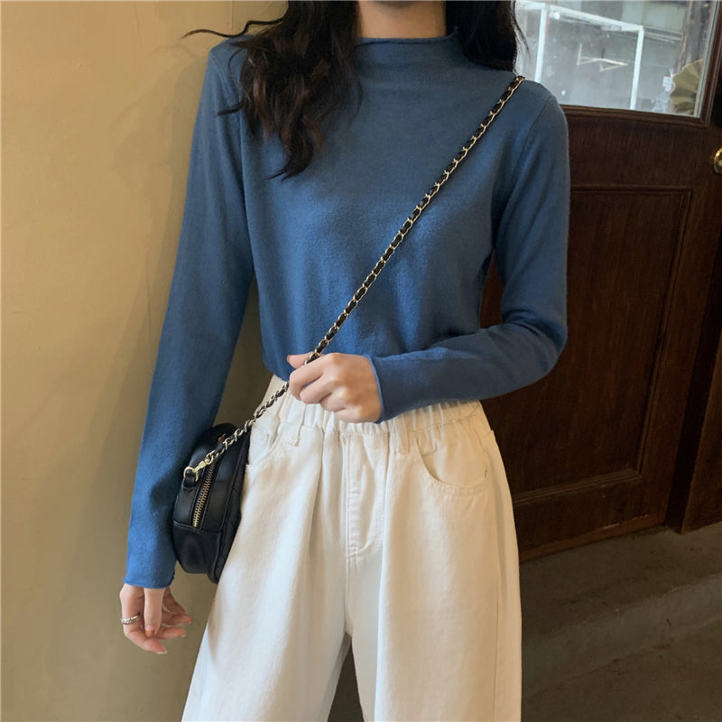 ハーフハイネックベーシックニット シンプルで可愛い S1951