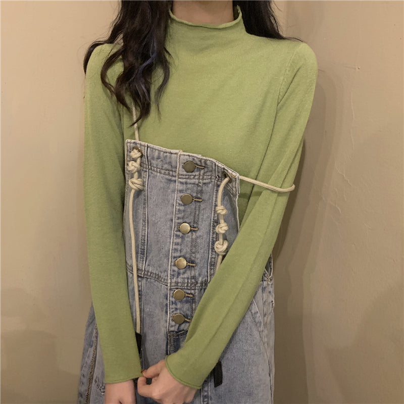 ハーフハイネックベーシックニット シンプルで可愛い S1951
