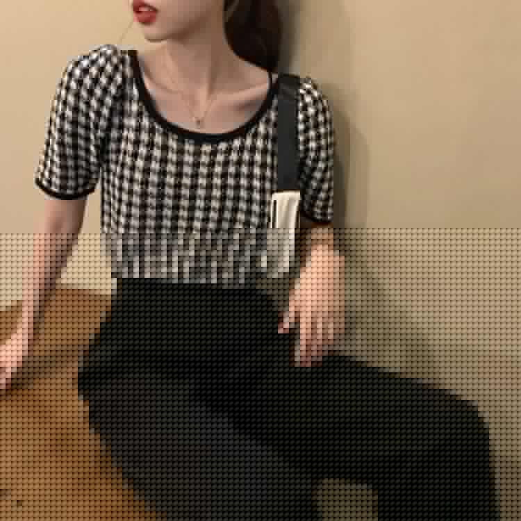 パフスリーブ半袖チェックニット 可愛いデザイン S1197