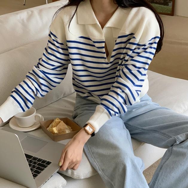 ボーダーポロシャツ 襟付きで可愛い♡ S2622