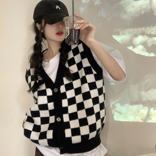 ユニセックス ブロックチェックベスト♡お揃いコーデに S2596