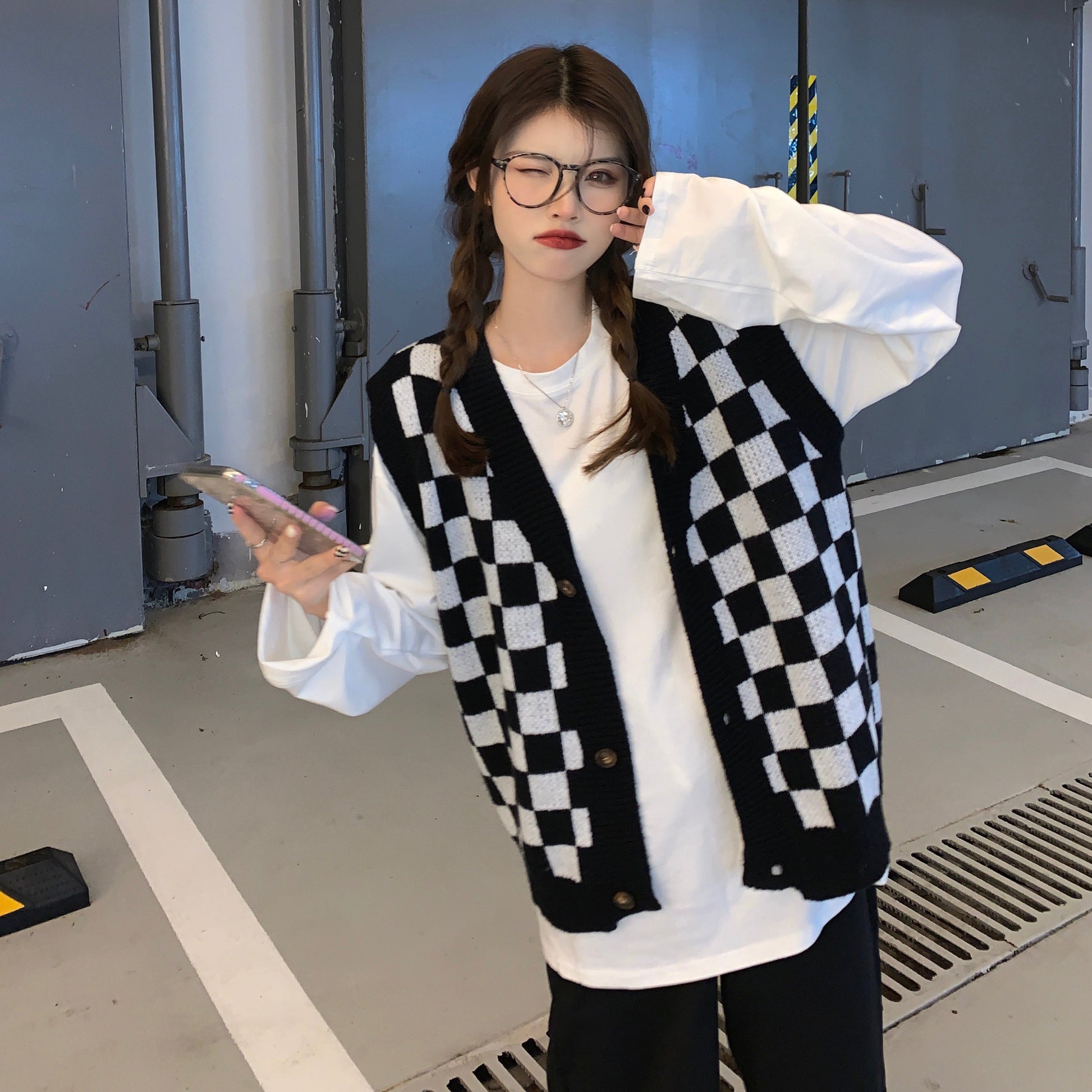 ユニセックス ブロックチェックベスト♡お揃いコーデに S2596