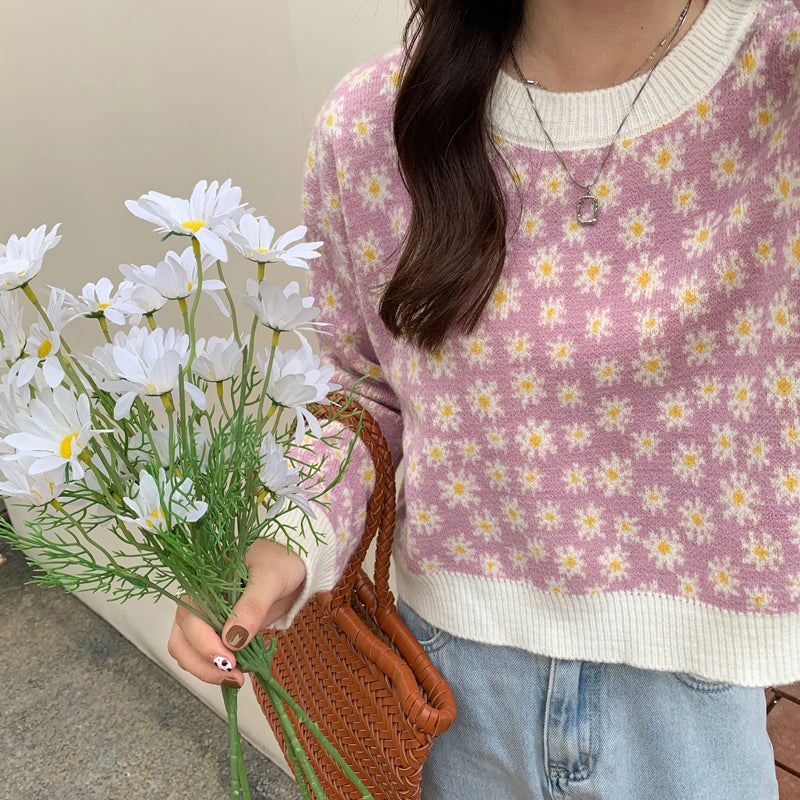 デイジー柄ロングスリーブニット♡パステルカラーで可愛い S2594