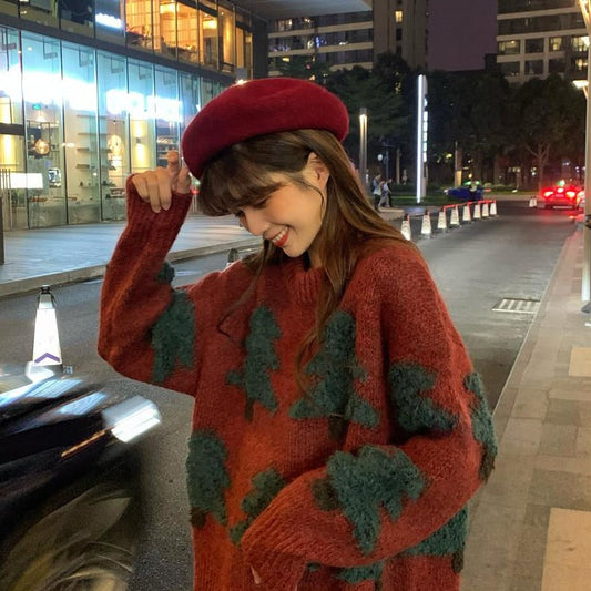 冬景色ツリー柄ジャガードニット♡クリスマスにぴったり S1094
