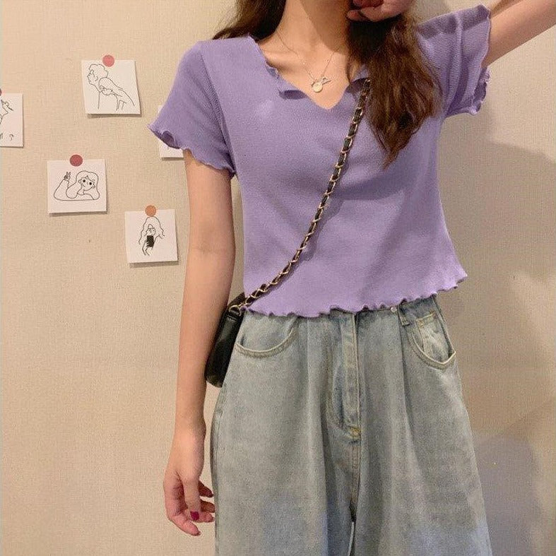 Vネックメロウトップス カジュアルで着やすい S1584