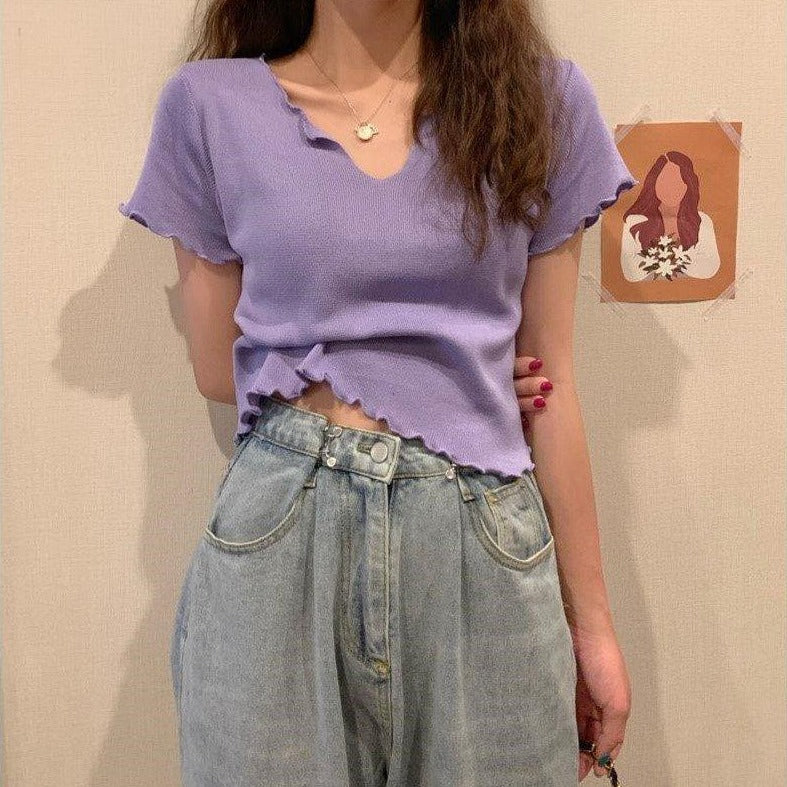 Vネックメロウトップス カジュアルで着やすい S1584