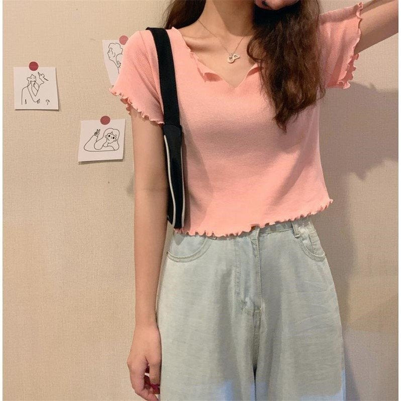 Vネックメロウトップス カジュアルで着やすい S1584
