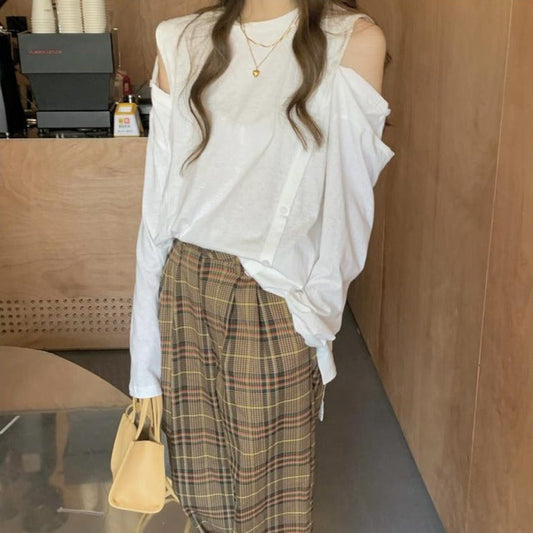 ボタンデザインのロングカットソー♡大人可愛い着こなし S2651