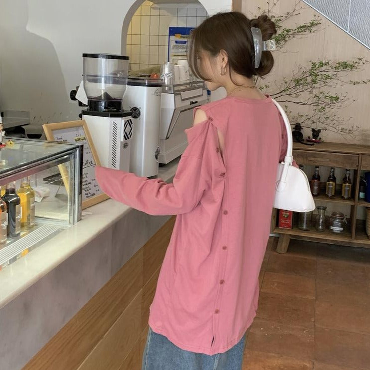 ボタンデザインのロングカットソー♡大人可愛い着こなし S2651