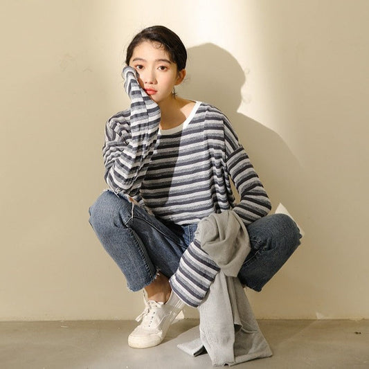 ボーダーオーバーTシャツ♡ゆるふわ着心地 S2637