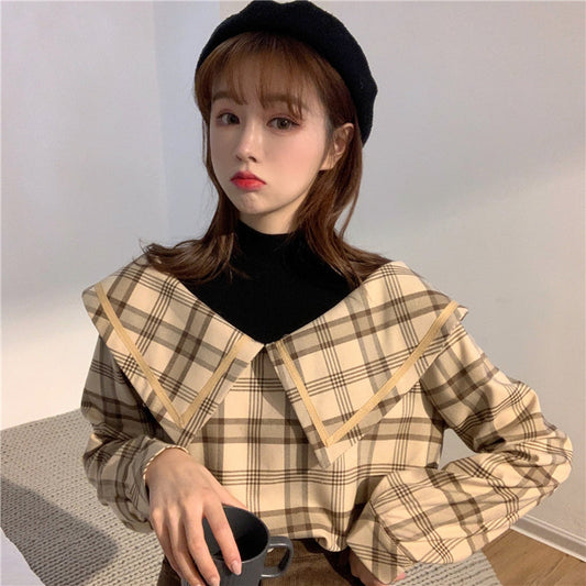 フェイクデザインチェック柄シャツ レイヤード風 S2584