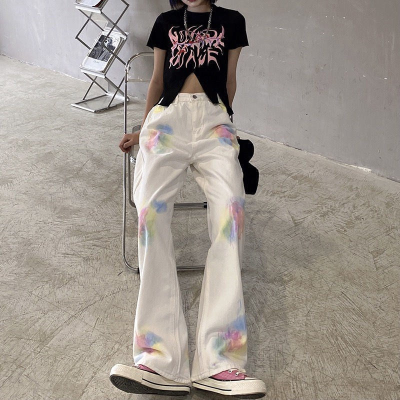 ペイントデニム ストレートパンツ♡美脚効果でカジュアルに S2644