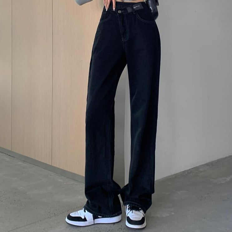 クロスデザインのストレートブラックデニムパンツ♡ S2600
