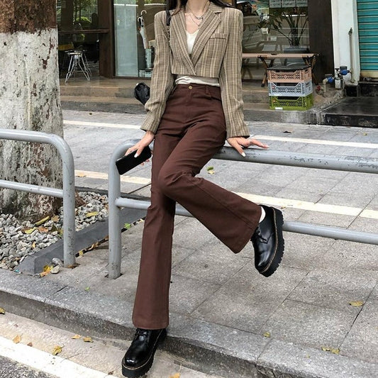 チョコレート色ハイウエストフレアデニムパンツ S2550