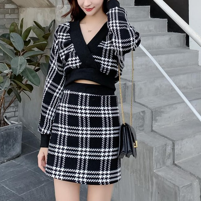 ブラックチェックニットセットアップ♡大人可愛い冬コーデ S2579