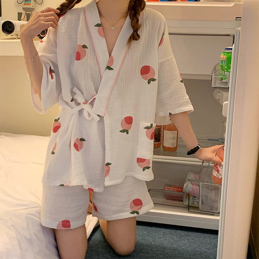 ピーチ柄ルームガウン ゆったり可愛い部屋着 S2737