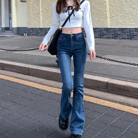 ハイウエストフレアデニムパンツ♡シンプルで可愛い S2598